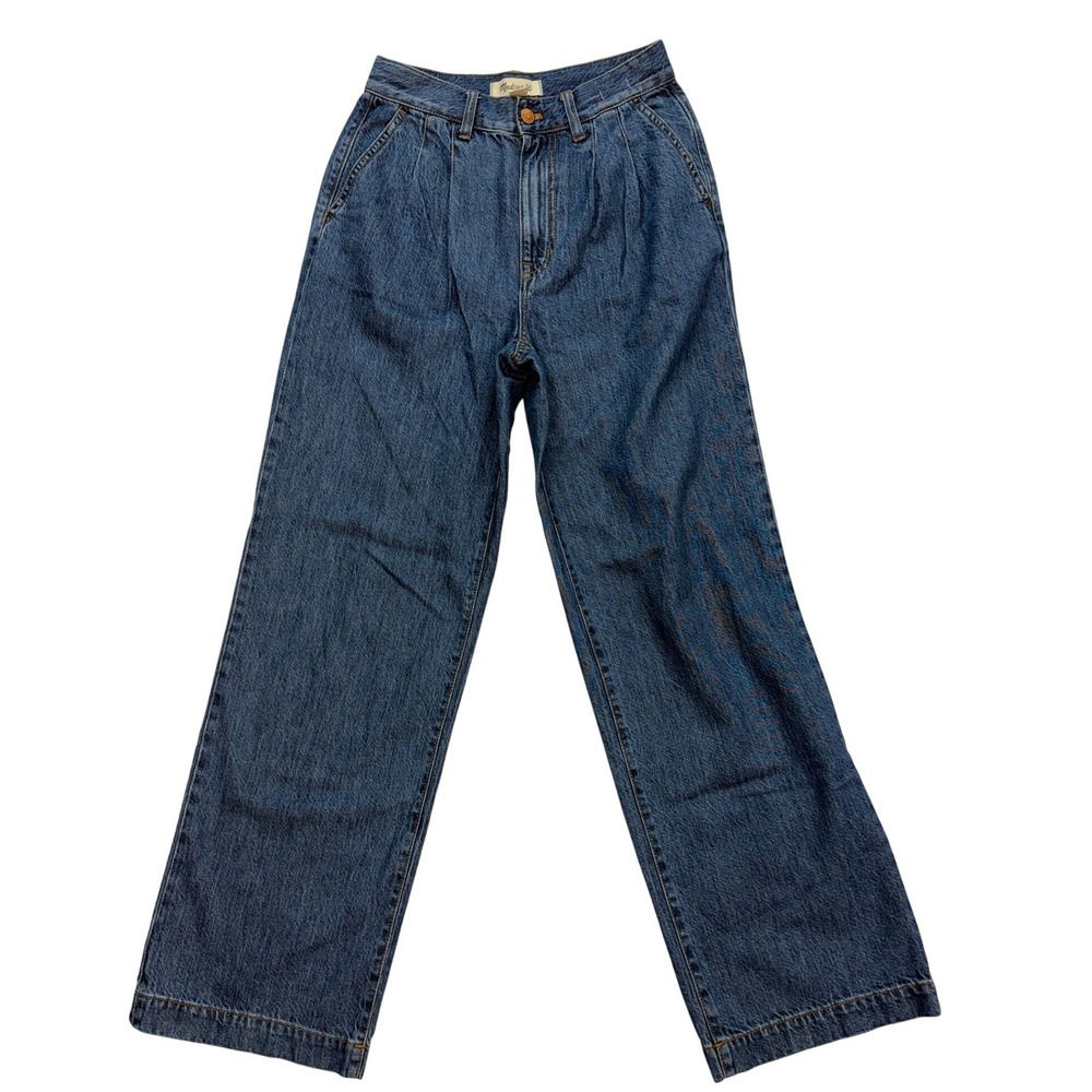 Madewell Baggy Straight Jeans Women 24 Blue Pleated High Rise Wide Leg Denim‎